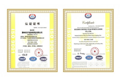 双子星体育用品ISO9001认证证书